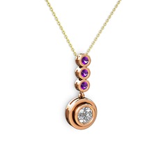 Beyaz zirkon ve ametist 14 ayar rose altın kolye (40 cm altın rolo zincir)