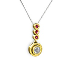 Beyaz zirkon ve rodolit garnet 14 ayar altın kolye (40 cm beyaz altın rolo zincir)