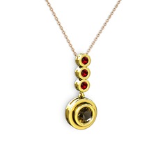 Dumanlı kuvars ve garnet 18 ayar altın kolye (40 cm rose altın rolo zincir)