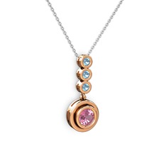 Pembe kuvars ve akuamarin 8 ayar rose altın kolye (40 cm beyaz altın rolo zincir)