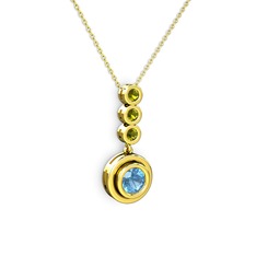 Akuamarin ve peridot 18 ayar altın kolye (40 cm altın rolo zincir)