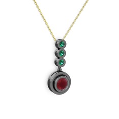 Belinda Kolye - Kök yakut ve yeşil kuvars 925 ayar siyah rodyum kaplama gümüş kolye (40 cm altın rolo zincir) #1jiwqrd