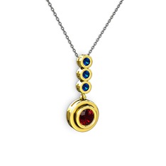 Garnet ve lab safir 8 ayar altın kolye (40 cm gümüş rolo zincir)
