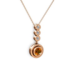 Belinda Kolye - Sitrin ve elmas 925 ayar rose altın kaplama gümüş kolye (0.33 karat, 40 cm rose altın rolo zincir) #1js47se