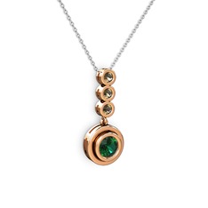Yeşil kuvars ve dumanlı kuvars 14 ayar rose altın kolye (40 cm beyaz altın rolo zincir)