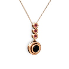 Siyah zirkon ve kök yakut 14 ayar rose altın kolye (40 cm rose altın rolo zincir)