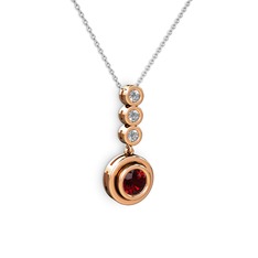 Garnet ve elmas 14 ayar rose altın kolye (0.33 karat, 40 cm beyaz altın rolo zincir)