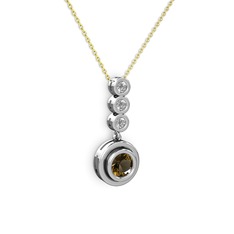 Dumanlı kuvars ve swarovski 14 ayar beyaz altın kolye (40 cm altın rolo zincir)
