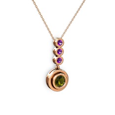 Belinda Kolye - Peridot ve ametist 925 ayar rose altın kaplama gümüş kolye (40 cm rose altın rolo zincir) #1kpss6m