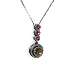 Belinda Kolye - Dumanlı kuvars ve rodolit garnet 925 ayar siyah rodyum kaplama gümüş kolye (40 cm gümüş rolo zincir) #1kuouxc