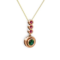 Yeşil kuvars ve rodolit garnet 8 ayar rose altın kolye (40 cm altın rolo zincir)