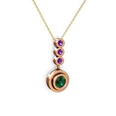 Belinda Kolye - Yeşil kuvars ve ametist 8 ayar rose altın kolye (40 cm altın rolo zincir) #1lmkhzd