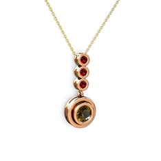 Dumanlı kuvars ve garnet 14 ayar rose altın kolye (40 cm altın rolo zincir)