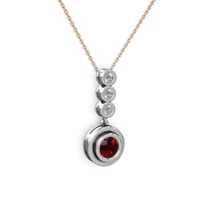 Garnet ve elmas 18 ayar beyaz altın kolye (0.33 karat, 40 cm rose altın rolo zincir)