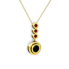 Siyah zirkon ve garnet 18 ayar altın kolye (40 cm altın rolo zincir)