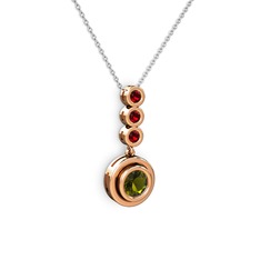 Peridot ve garnet 14 ayar rose altın kolye (40 cm beyaz altın rolo zincir)