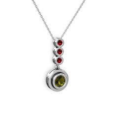 Peridot ve garnet 8 ayar beyaz altın kolye (40 cm beyaz altın rolo zincir)