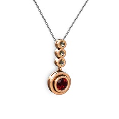 Garnet ve dumanlı kuvars 925 ayar rose altın kaplama gümüş kolye (40 cm gümüş rolo zincir)