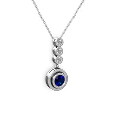 Belinda Kolye - Lab safir ve swarovski 18 ayar beyaz altın kolye (40 cm beyaz altın rolo zincir) #1mima9o