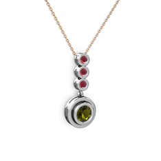 Belinda Kolye - Peridot ve kök yakut 14 ayar beyaz altın kolye (40 cm rose altın rolo zincir) #1mkujb8