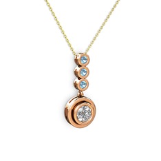 Swarovski ve akuamarin 925 ayar rose altın kaplama gümüş kolye (40 cm altın rolo zincir)