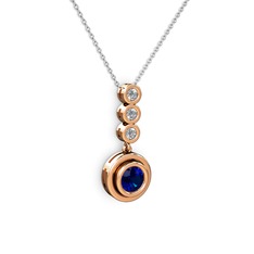 Lab safir ve swarovski 14 ayar rose altın kolye (40 cm beyaz altın rolo zincir)