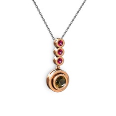 Dumanlı kuvars ve rodolit garnet 18 ayar rose altın kolye (40 cm gümüş rolo zincir)