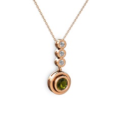 Peridot ve beyaz zirkon 18 ayar rose altın kolye (40 cm rose altın rolo zincir)