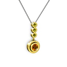 Sitrin ve peridot 8 ayar altın kolye (40 cm gümüş rolo zincir)