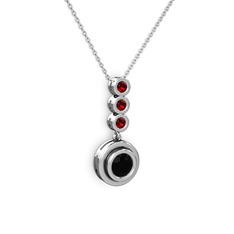 Siyah zirkon ve garnet 18 ayar beyaz altın kolye (40 cm beyaz altın rolo zincir)