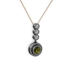 Belinda Kolye - Peridot ve elmas 925 ayar siyah rodyum kaplama gümüş kolye (0.33 karat, 40 cm rose altın rolo zincir) #1pffd63