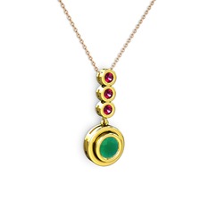 Belinda Kolye - Kök zümrüt ve rodolit garnet 14 ayar altın kolye (40 cm rose altın rolo zincir) #1pobymc