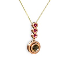 Dumanlı kuvars ve rodolit garnet 8 ayar rose altın kolye (40 cm gümüş rolo zincir)