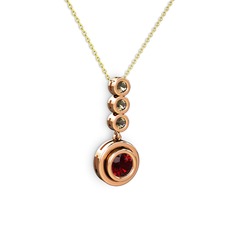 Garnet ve dumanlı kuvars 18 ayar rose altın kolye (40 cm gümüş rolo zincir)