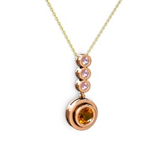 Sitrin ve pembe kuvars 18 ayar rose altın kolye (40 cm gümüş rolo zincir)