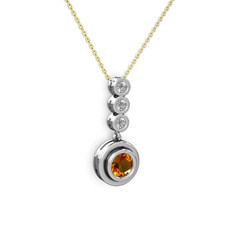Belinda Kolye - Sitrin ve swarovski 8 ayar beyaz altın kolye (40 cm gümüş rolo zincir) #1ql952y