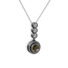 Dumanlı kuvars ve swarovski 925 ayar siyah rodyum kaplama gümüş kolye (40 cm beyaz altın rolo zincir)