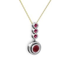 Kök yakut ve rodolit garnet 14 ayar beyaz altın kolye (40 cm altın rolo zincir)
