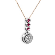 Swarovski ve rodolit garnet 14 ayar beyaz altın kolye (40 cm rose altın rolo zincir)