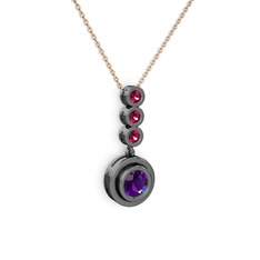 Ametist ve rodolit garnet 925 ayar siyah rodyum kaplama gümüş kolye (40 cm rose altın rolo zincir)
