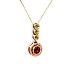 Rodolit garnet ve peridot 8 ayar rose altın kolye (40 cm altın rolo zincir)