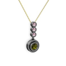 Belinda Kolye - Peridot ve pembe kuvars 925 ayar siyah rodyum kaplama gümüş kolye (40 cm altın rolo zincir) #1sbu0mp