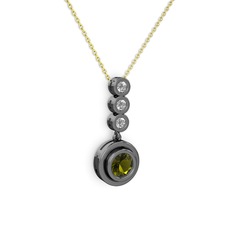 Belinda Kolye - Peridot ve beyaz zirkon 925 ayar siyah rodyum kaplama gümüş kolye (40 cm altın rolo zincir) #1sdo7v2