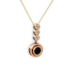 Siyah zirkon ve beyaz zirkon 18 ayar rose altın kolye (40 cm altın rolo zincir)