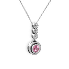 Belinda Kolye - Pembe kuvars ve swarovski 925 ayar gümüş kolye (40 cm beyaz altın rolo zincir) #1st9s52