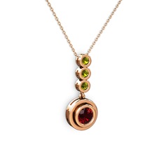 Garnet ve peridot 8 ayar rose altın kolye (40 cm rose altın rolo zincir)