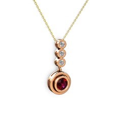 Rodolit garnet ve swarovski 18 ayar rose altın kolye (40 cm gümüş rolo zincir)