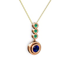 Lab safir ve kök zümrüt 8 ayar rose altın kolye (40 cm altın rolo zincir)