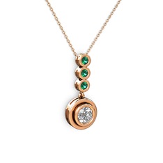 Elmas ve yeşil kuvars 925 ayar rose altın kaplama gümüş kolye (0.68 karat, 40 cm rose altın rolo zincir)