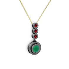 Belinda Kolye - Kök zümrüt ve garnet 925 ayar siyah rodyum kaplama gümüş kolye (40 cm gümüş rolo zincir) #1udtoy6